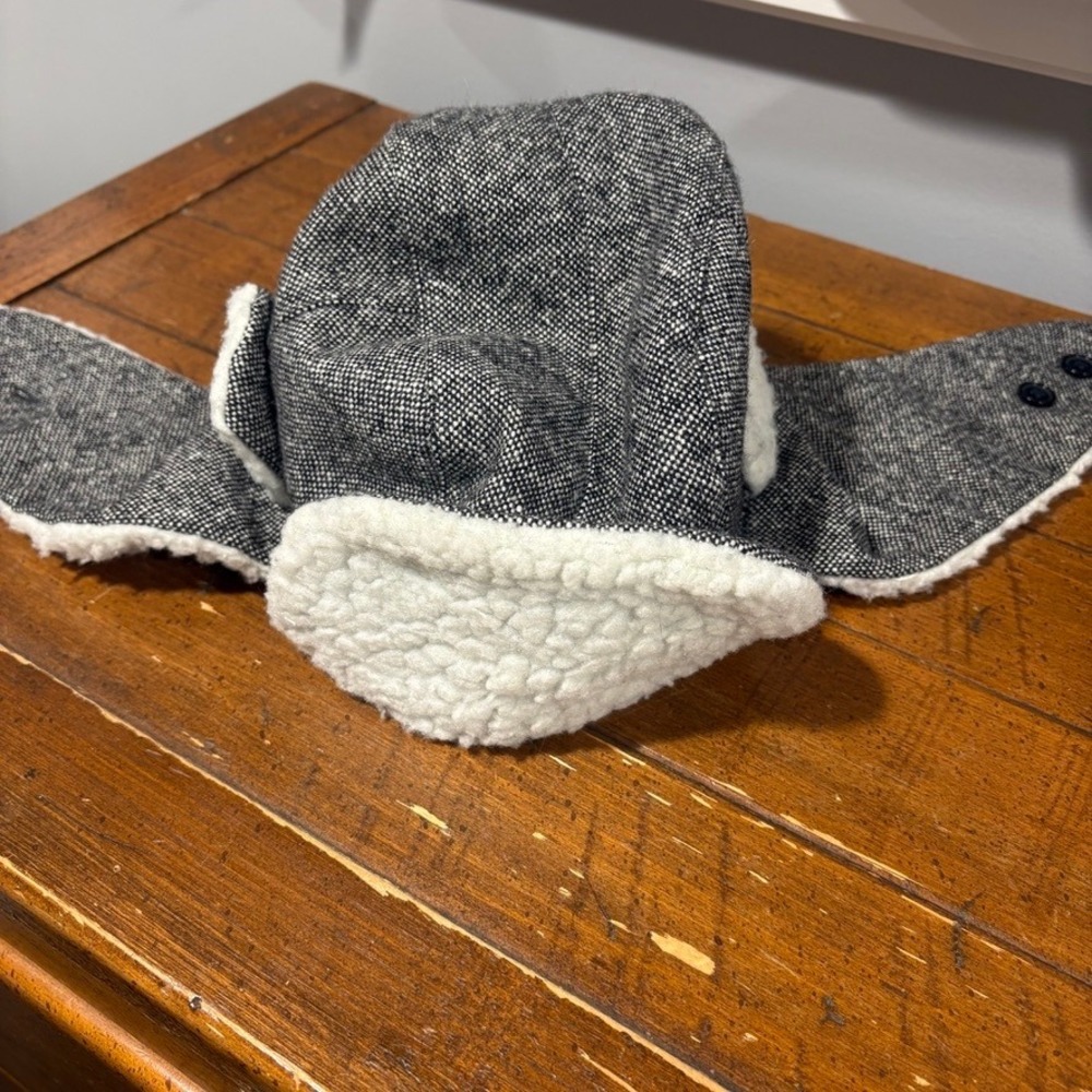 French Connection Wool Trapper Hat with Ear Flaps 0/S Black Teddy Sherpa Outdoor